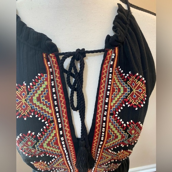 Madewell Embroidered Black Boho Aztec Maxi Dress Halter Top size Small EUC - Picture 3 of 11